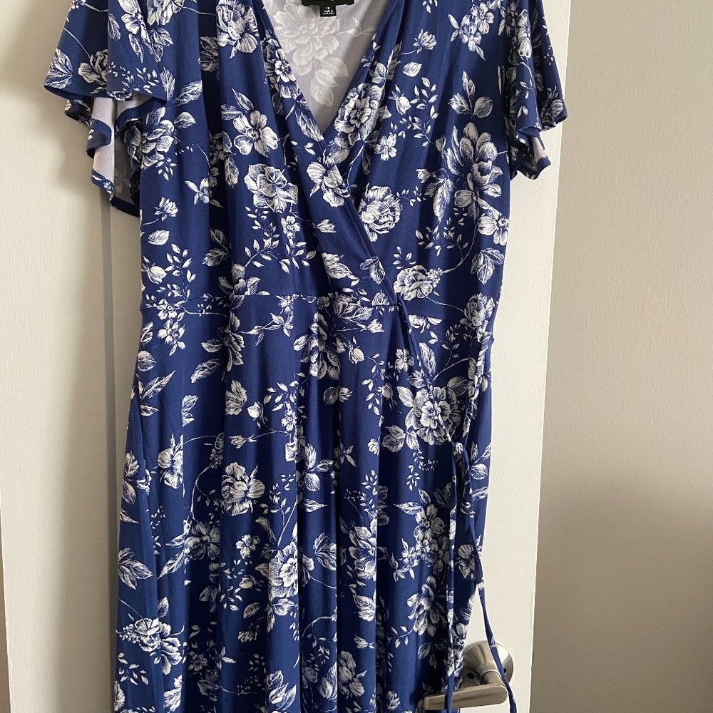 Fortune + Ivy Navy Roanne Faux Wrap Knit Dress 1X
